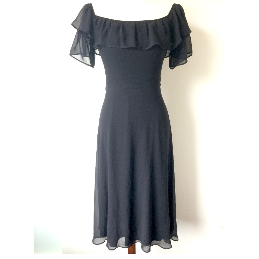 NWOT Express Ruffled Chiffon Black Dress